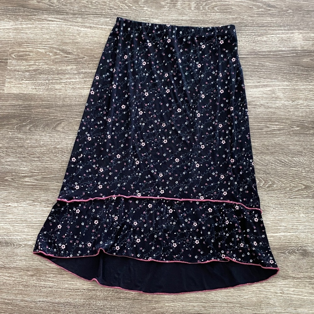 Y2k vintage midi slip skirt ditsy floral black pink small boho cottagecore
